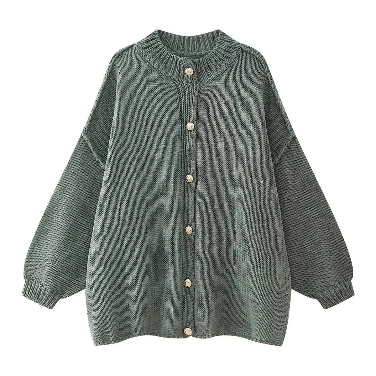 Loose Sweater Metal Button Cardigan – Single Breasted Knit