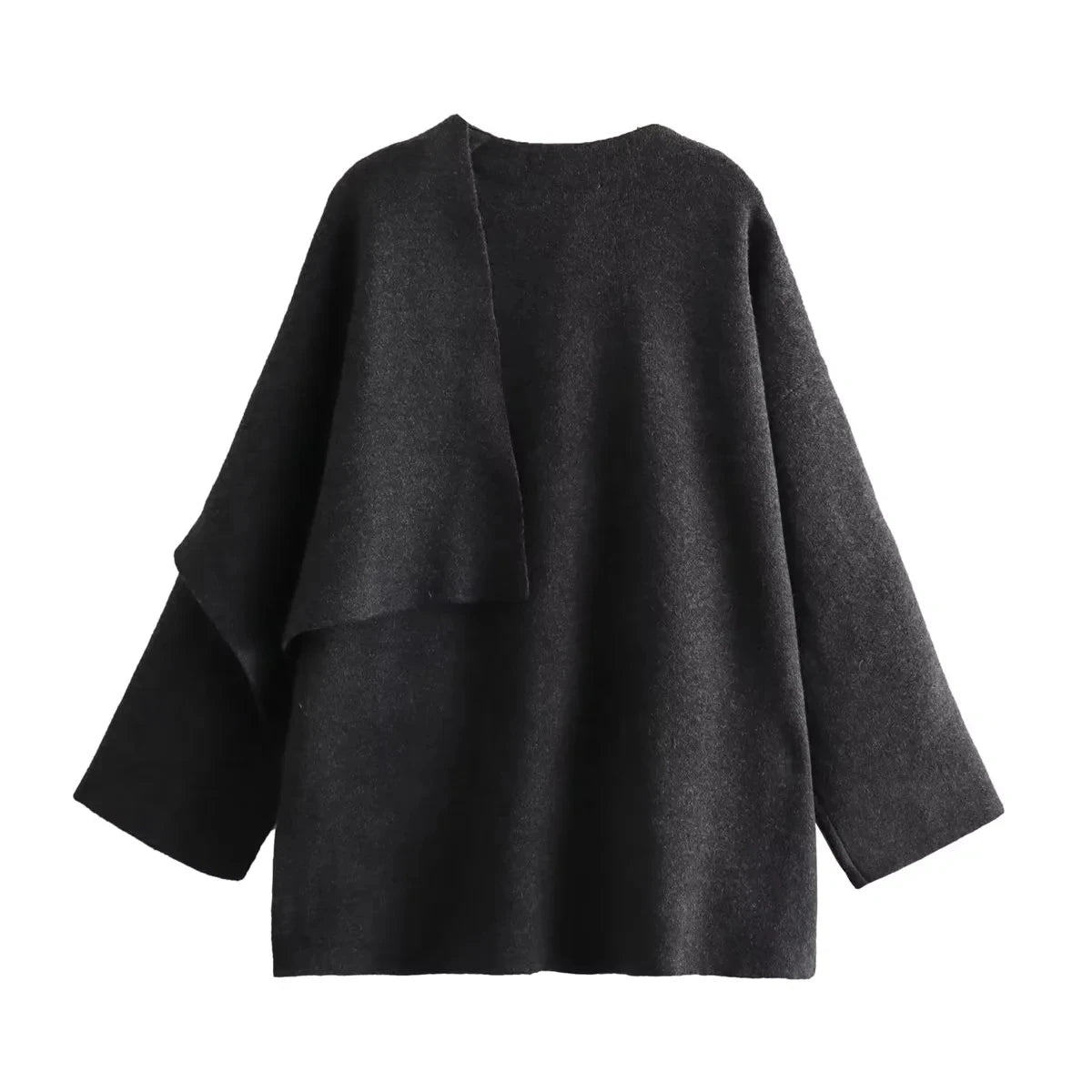 Scarf Coat Long Sleeve Knitted Asymmetric Jacket – Casual Streetwear Coat