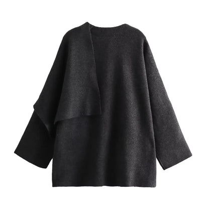 Scarf Coat Long Sleeve Knitted Asymmetric Jacket – Casual Streetwear Coat