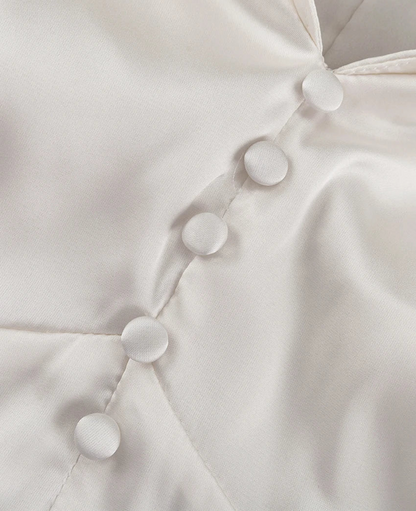 Satin Dress – Long Sleeve Ankle-Length Vintage Ruffle Single-Breasted Dress