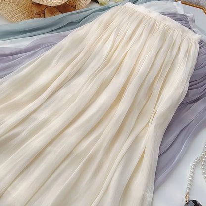 A-Line Skirt with Layered Mesh Ruffles