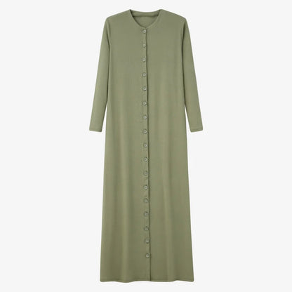 Ribbed V-Neck Button Maxi Dress