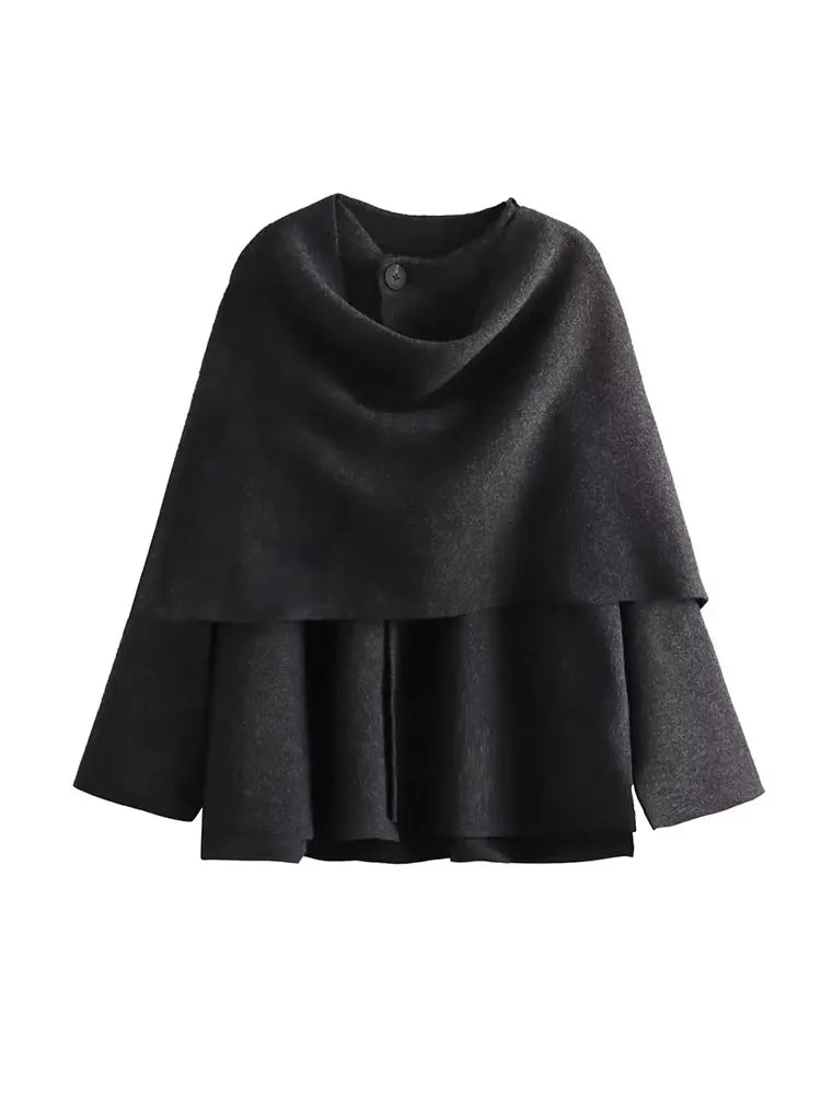 Scarf Coat Long Sleeve Knitted Asymmetric Jacket – Casual Streetwear Coat