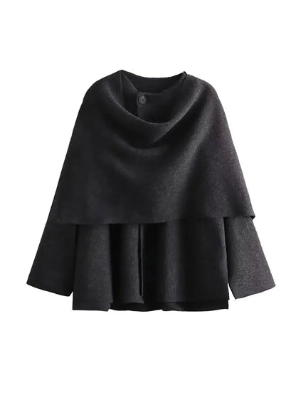 Scarf Coat Long Sleeve Knitted Asymmetric Jacket – Casual Streetwear Coat