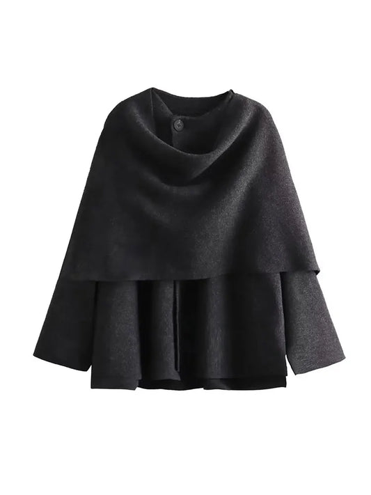 Scarf Coat Long Sleeve Knitted Asymmetric Jacket – Casual Streetwear Coat