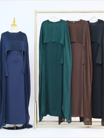 2-Piece Long Robe Abaya Set with Cape