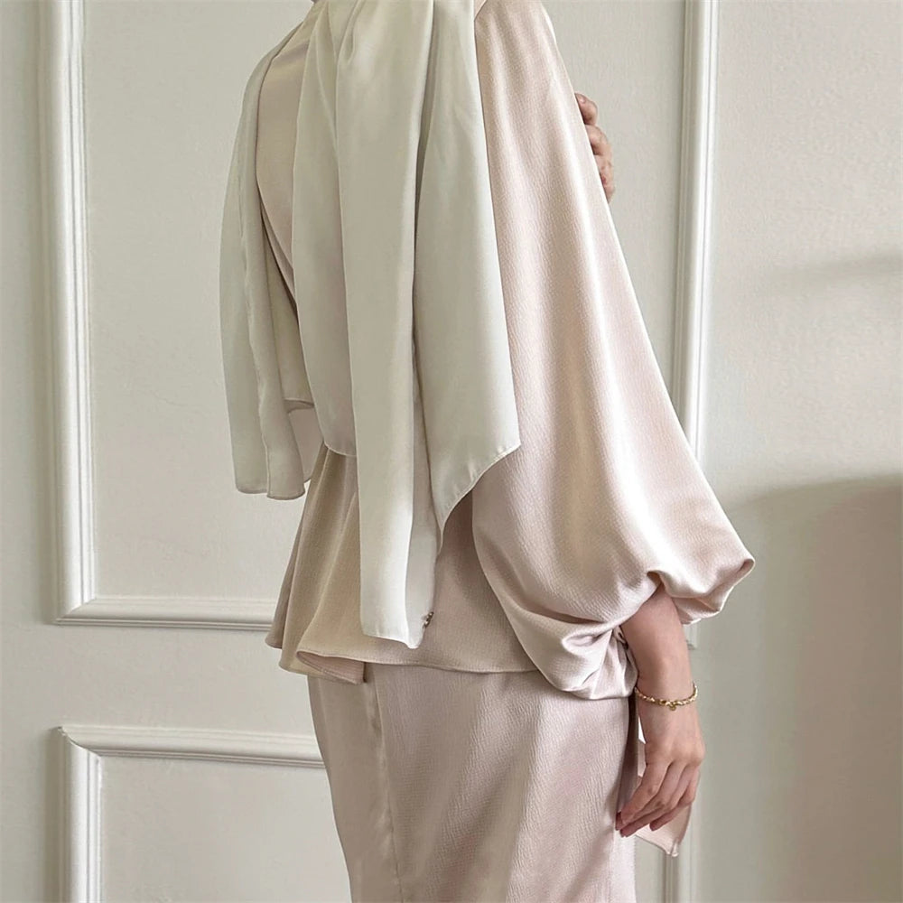 Satin Plain 2-Piece Abaya Set – Elegant Modest Clothing Kaftan Robe