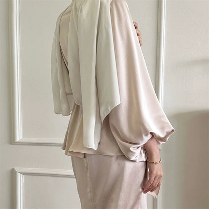 Satin Plain 2-Piece Abaya Set – Elegant Modest Clothing Kaftan Robe
