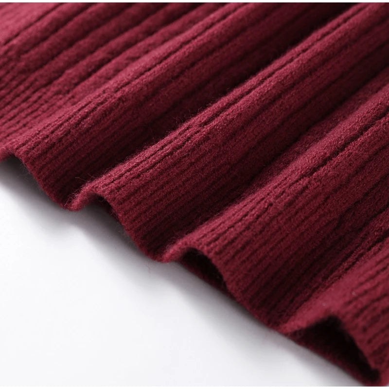 Knitted Pants Suit for Women – Scarf Collar Long Sleeve Sweater and Wide Leg Pants Two-Piece Set