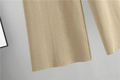 Knitted 2-Piece Set – V-Neck Cardigan Top & High Waist Wide Leg Pants