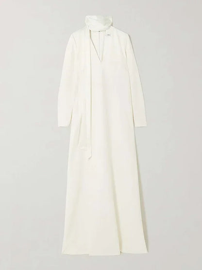 Solid Color Pockets Wrap Long Sleeves V-neck Shawl & Scarf Maxi Dress