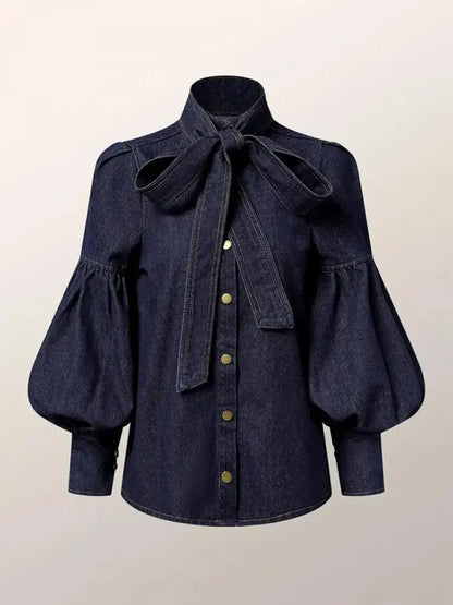 Elegant Puff Sleeve Denim Blouse