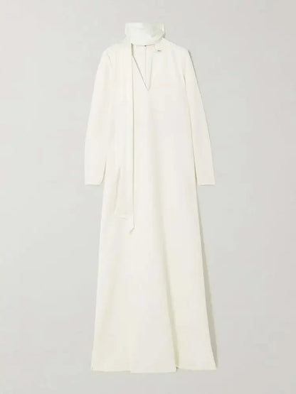 Solid Color Pockets Wrap Long Sleeves V-neck Shawl & Scarf Maxi Dress