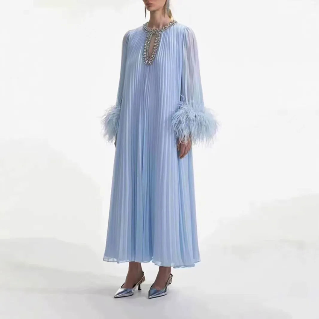 Dress Round Neck Heavy Pleated  and Long Dresse