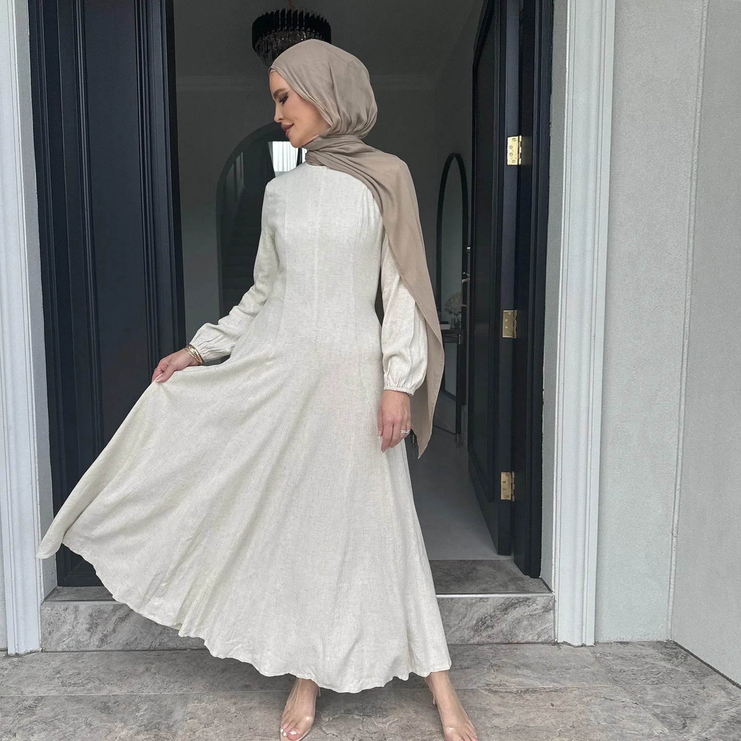 Slim Long Dress – Solid Color Casual Abaya