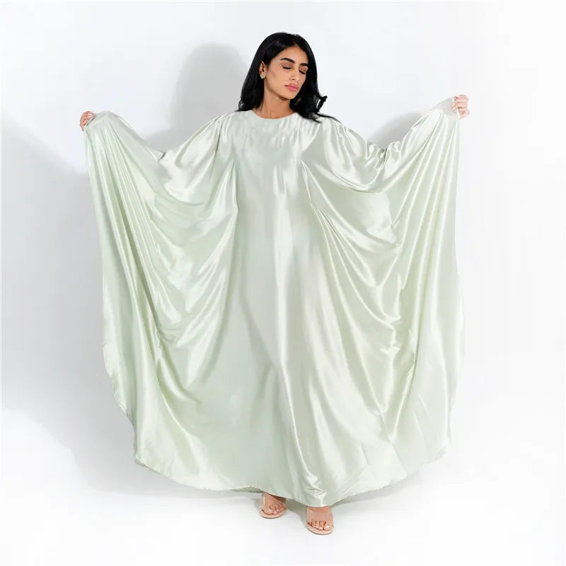 Elegant Satin Long Sleeve Maxi Dress for Women – Slim Round Neck