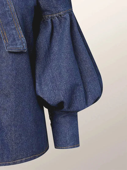 Elegant Puff Sleeve Denim Blouse