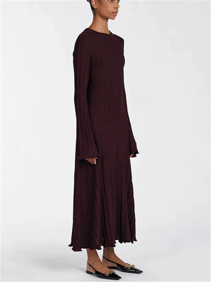 Loose Maxi Dress for Women – Lace-Up High Waist Ribbed Long Sleeve Knit Bandage Dress
