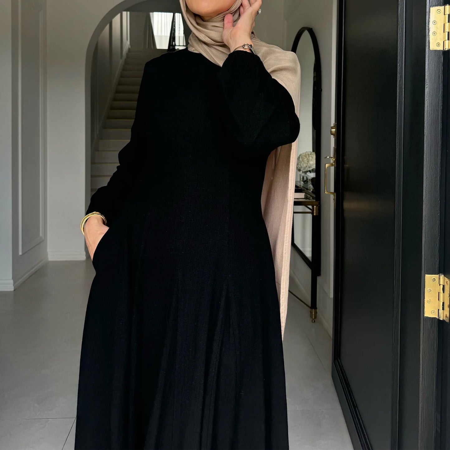Slim Long Dress – Solid Color Casual Abaya