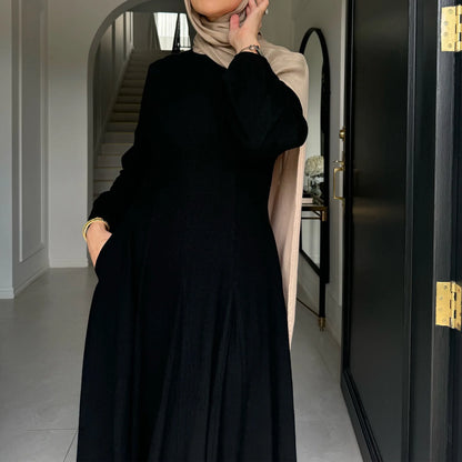 Slim Long Dress – Solid Color Casual Abaya