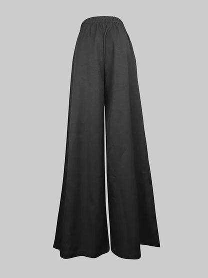 Pant Sets Two-Piece Set – See-Through Blouse & Wide Leg Pocket Loose Pants