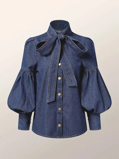 Elegant Puff Sleeve Denim Blouse