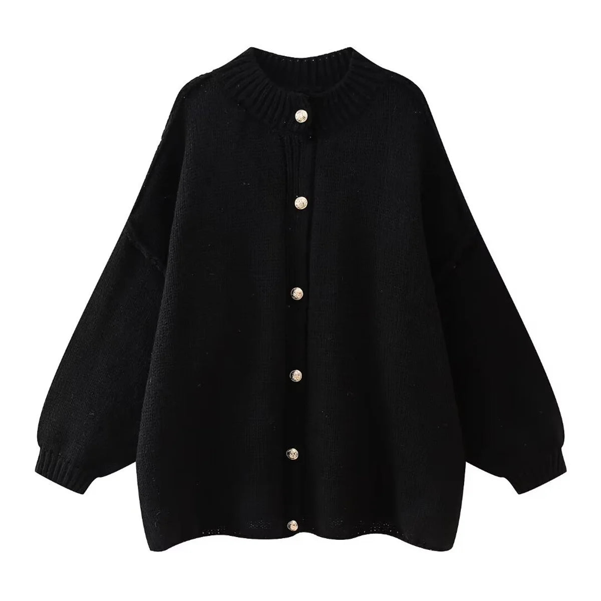 Loose Sweater Metal Button Cardigan – Single Breasted Knit