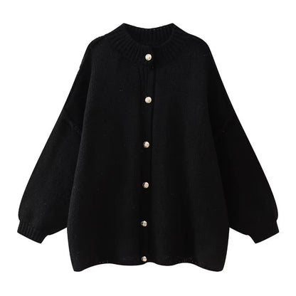 Loose Sweater Metal Button Cardigan – Single Breasted Knit