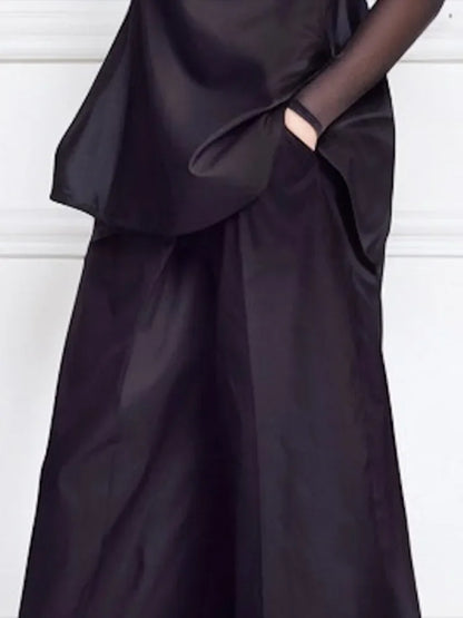 Pant Sets Two-Piece Set – See-Through Blouse & Wide Leg Pocket Loose Pants