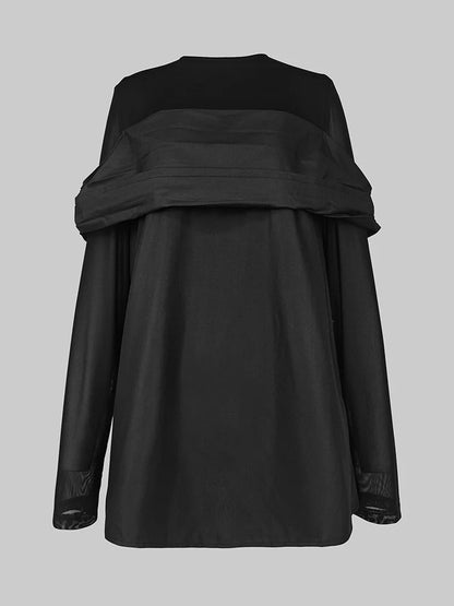 Pant Sets Two-Piece Set – See-Through Blouse & Wide Leg Pocket Loose Pants