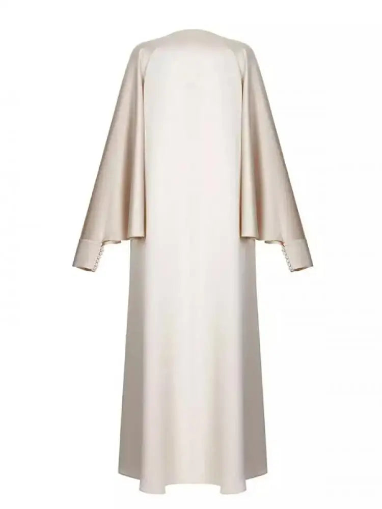 Women's Solid Color Split Floor Length Robe with Round Neck and Long Batwing Sleeves