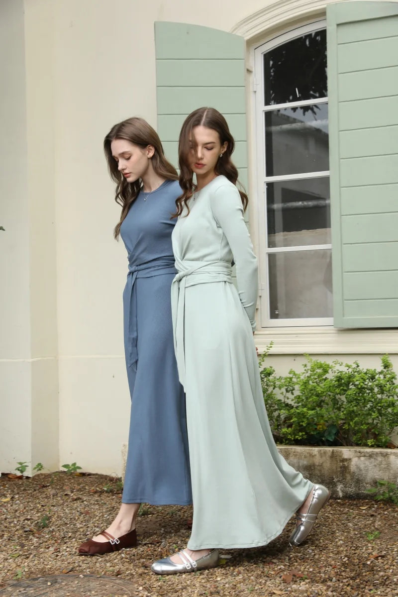 Ribbed Wrap Top & A-Line Maxi Dress Set