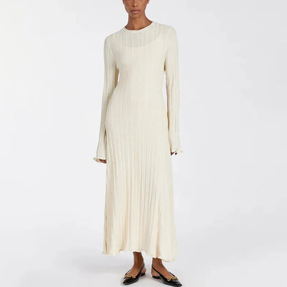 Loose Maxi Dress for Women – Lace-Up High Waist Ribbed Long Sleeve Knit Bandage Dress
