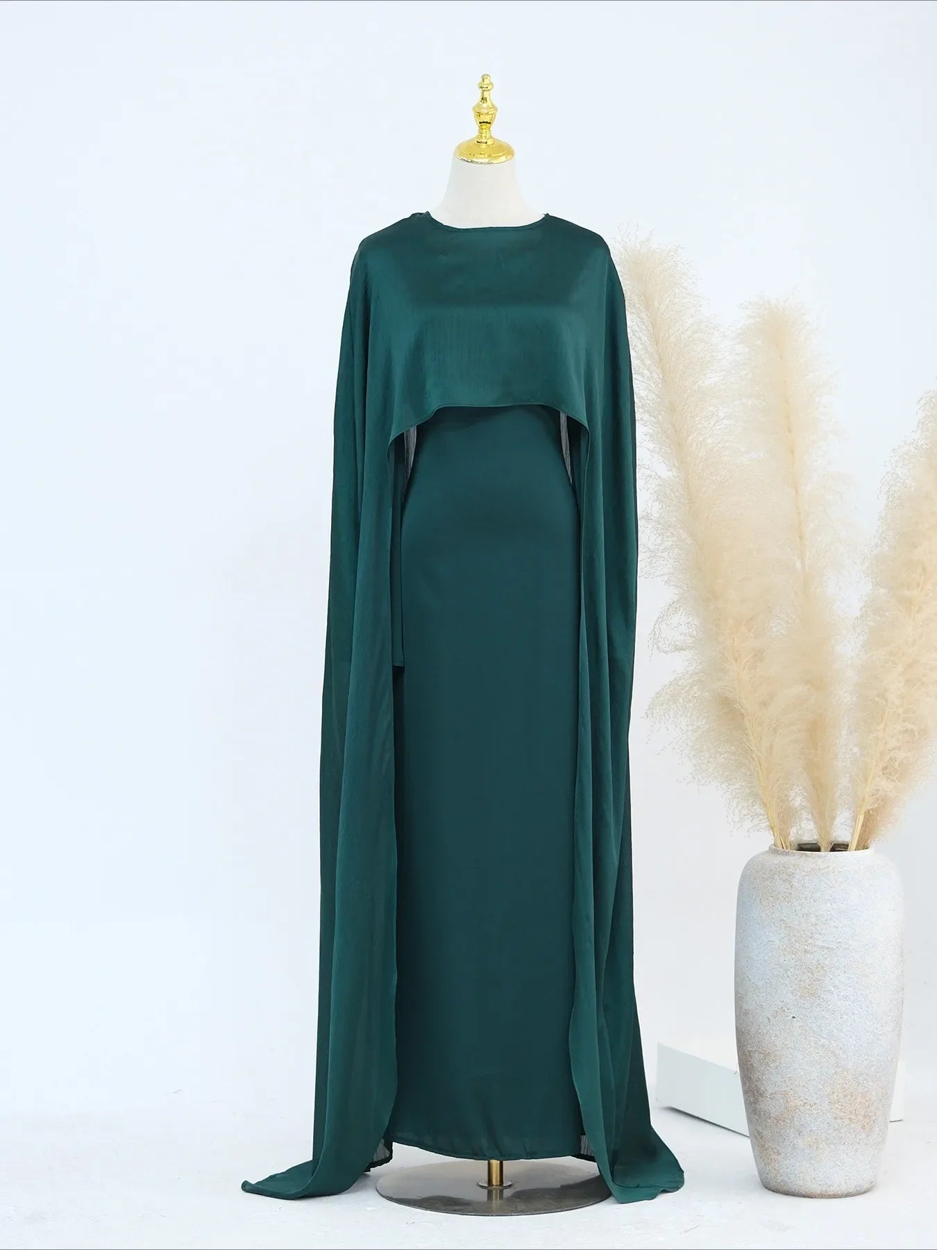 2-Piece Long Robe Abaya Set with Cape