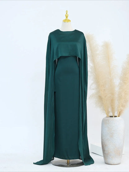 2-Piece Long Robe Abaya Set with Cape