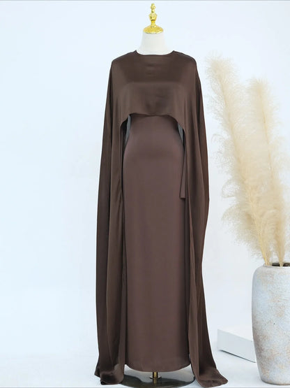 2-Piece Long Robe Abaya Set with Cape