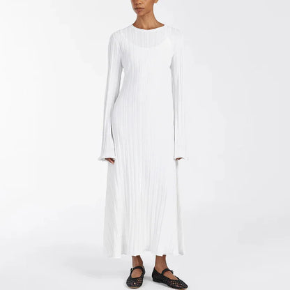 Loose Maxi Dress for Women – Lace-Up High Waist Ribbed Long Sleeve Knit Bandage Dress