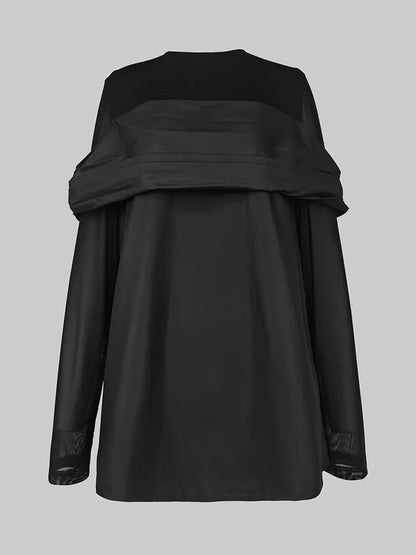 Pant Sets Two-Piece Set – See-Through Blouse & Wide Leg Pocket Loose Pants