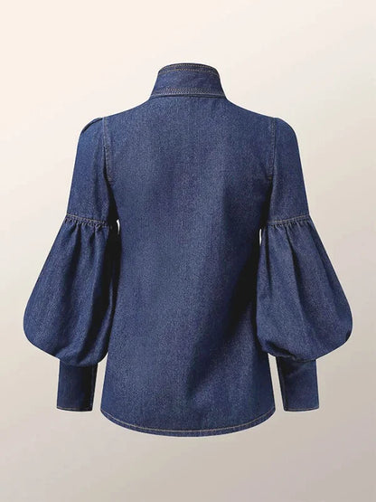 Elegant Puff Sleeve Denim Blouse