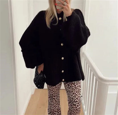 Loose Sweater Metal Button Cardigan – Single Breasted Knit