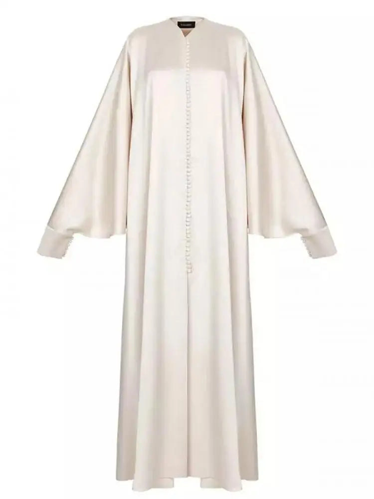 Women's Solid Color Split Floor Length Robe with Round Neck and Long Batwing Sleeves