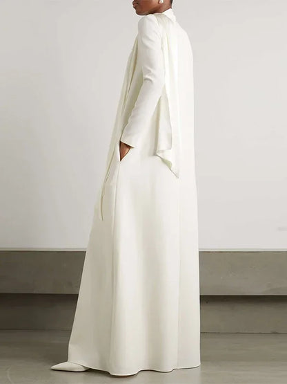 Solid Color Pockets Wrap Long Sleeves V-neck Shawl & Scarf Maxi Dress