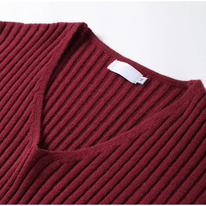 Knitted Pants Suit for Women – Scarf Collar Long Sleeve Sweater and Wide Leg Pants Two-Piece Set