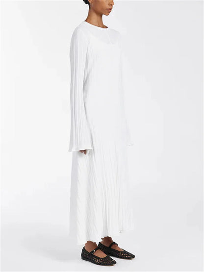 Loose Maxi Dress for Women – Lace-Up High Waist Ribbed Long Sleeve Knit Bandage Dress