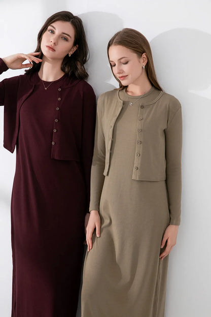 Casual Knit Cardigan Maxi Dress