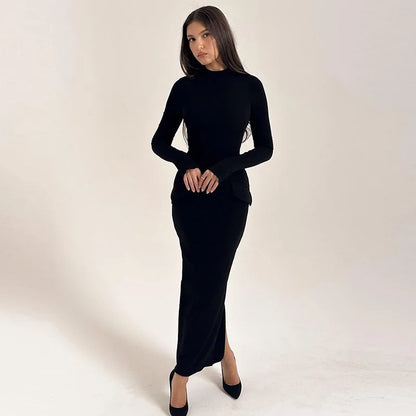 Maxi Dress High Waist Pocket Solid Long Dress