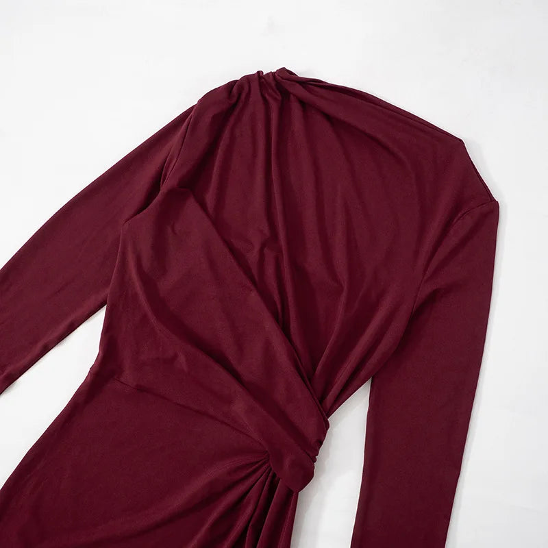 Pleated Slim Fashion Maxi Dress – Elegant High Waist Long Sleeve Bandage Dress