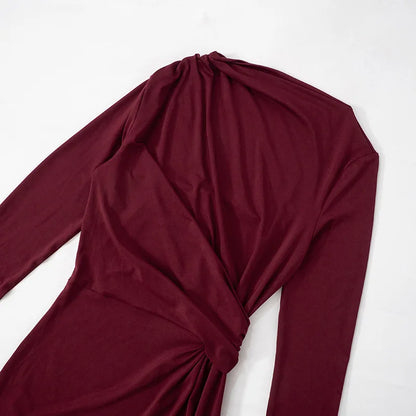 Pleated Slim Fashion Maxi Dress – Elegant High Waist Long Sleeve Bandage Dress