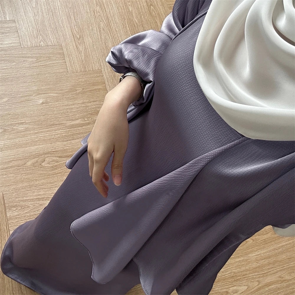 Satin Plain 2-Piece Abaya Set – Elegant Modest Clothing Kaftan Robe