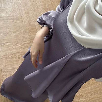 Satin Plain 2-Piece Abaya Set – Elegant Modest Clothing Kaftan Robe
